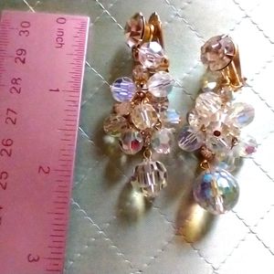 Vintage Crystal cluster Clip on  drop Earrings